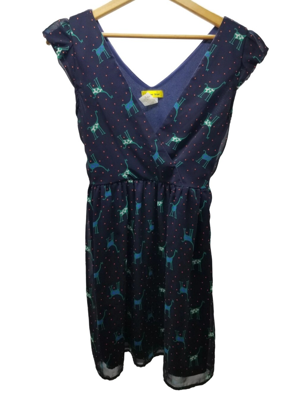 Yellow Star Medium Navy Giraffe Print Dress with Tie Waist